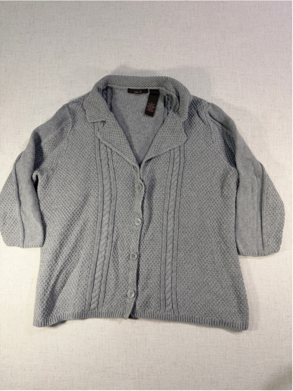 Heather B 100% Cotton Cable Knit Button Front Cardigan Sweater Heather Grey XL